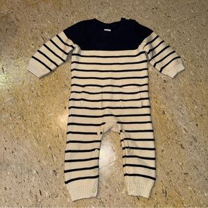 BABY GAP navy Blue Cream Striped Knit One Piece L/s Outfit Sz 6-12 M EUC
